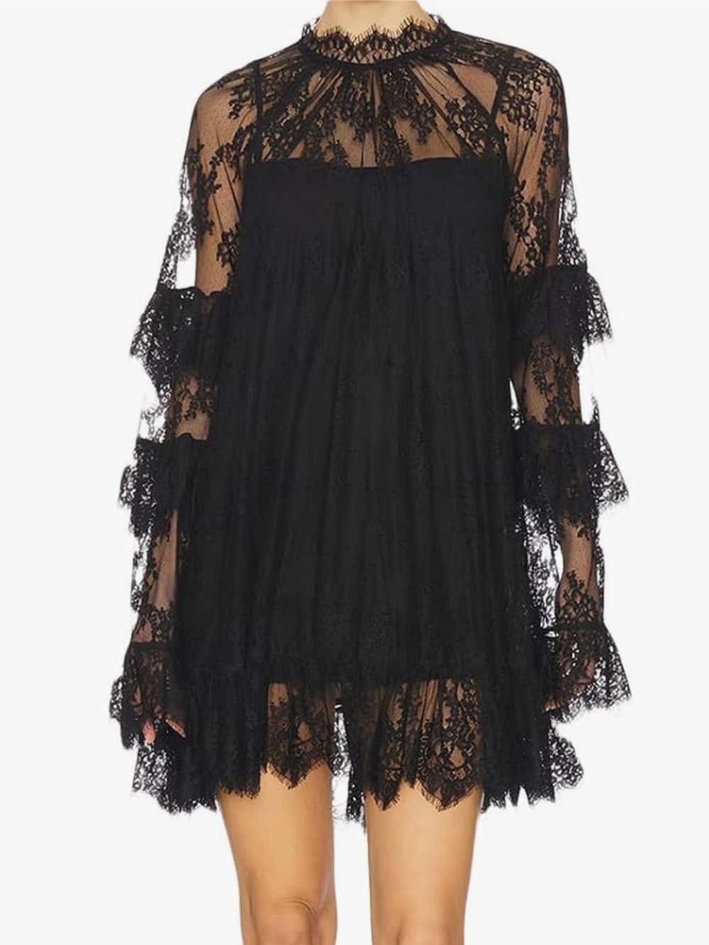 Black Lace Long-Sleeve Mini Dress